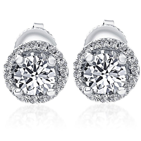 G/VS .50 Ct Halo Diamond Studs With Screw Backs White Gold Lab Grown