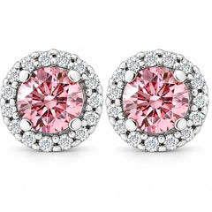 1/2 Ct Halo Pink Diamond Lab Grown Diamond Studs White Gold Screw Back Earrings