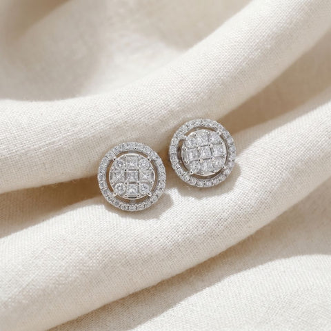 5/8 CT Princess Cut Diamond Halo Screw Back Studs 10K White Gold 9.5MM Earrings