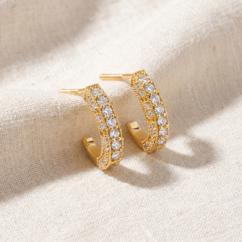 1/2ct   Pave Hoops Womens Earrings 14K Yellow Gold