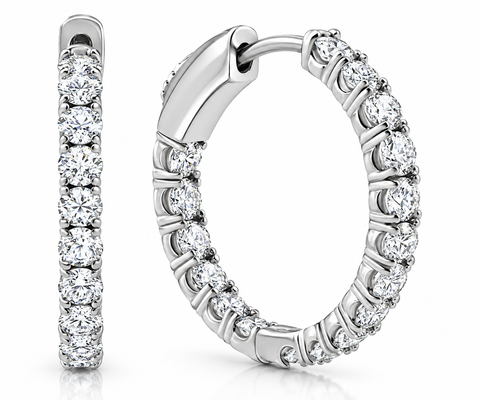 2.05Ct Diamond Round Classic Hoops 14k Gold Women's Earrings Lab Grown 1" Tall