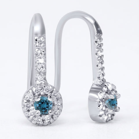 1/4ct Treated Blue & White Diamond Drop White Earrings 14K White Gold