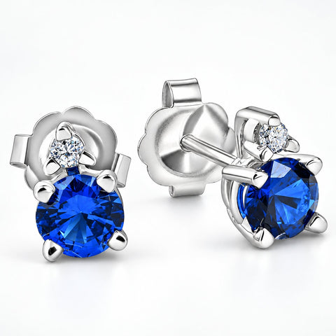 3/4 cttw Diamond & Synthetic Blue Sapphire Studs 14k White Gold Womens Earrings