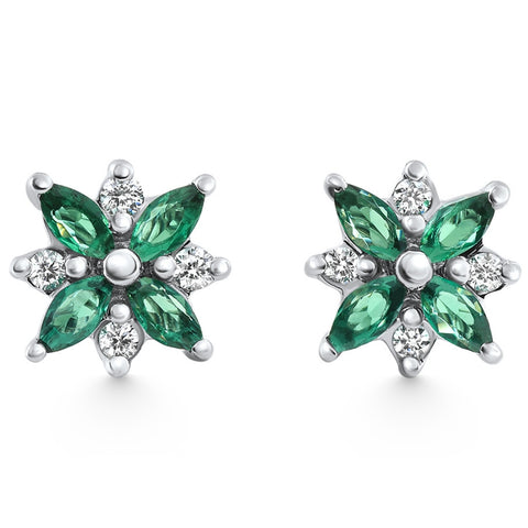 F/VS .60Ct Petal Emerald Diamond Earrings 14k White Gold Lab Grown Screw Back