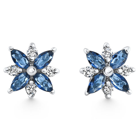 F/VS .60Ct Petal Marquise Blue Sapphire Diamond Earrings White Gold Lab Grown