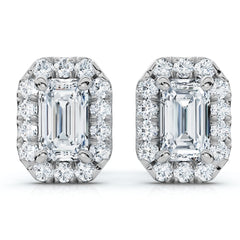VS 3/4Ct Emerald Lab Grown Diamond Halo Studs Silver Earrings