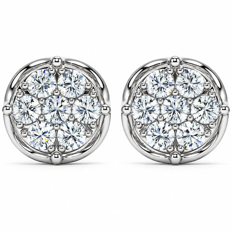 1 - 2 3/4Ct Diamond 7-Stone Stud Earrings White, Yellow, or Rose Gold Lab Grown
