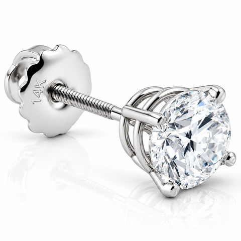 1/3ct Round Real Diamond Screw Back 14k White Gold Single Stud Earring