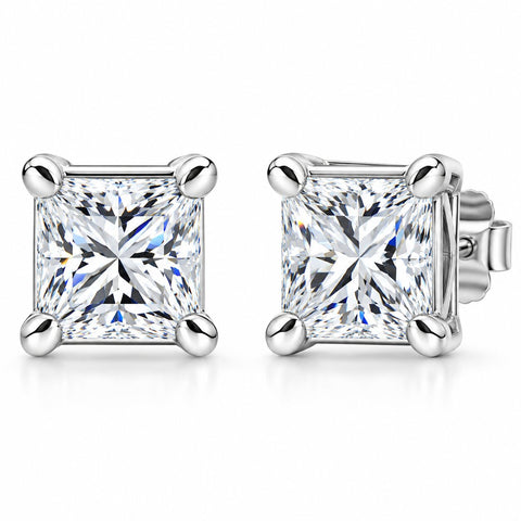 VS 1 1/4Ct Princess Cut Diamond Studs in 14k White or Yellow Gold Lab Grown
