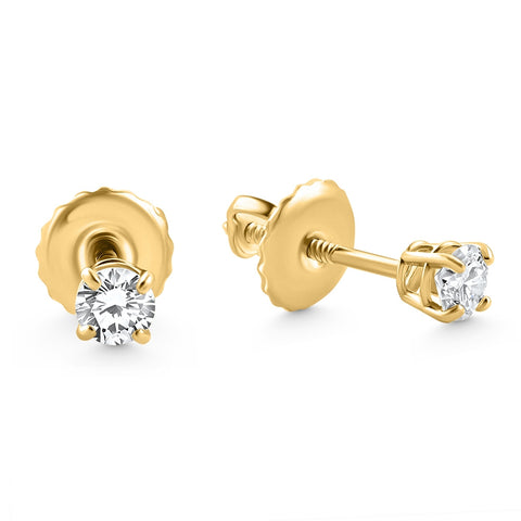 G/VS .25 Ct Diamond Screw Back Studs 14k Yellow Gold Lab Grown Eco Friendly