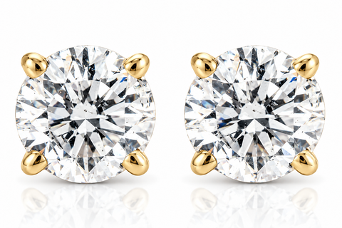 2Ct TW Round Cut Natural Diamond Studs With Screw Backs 14k Yellow Gold