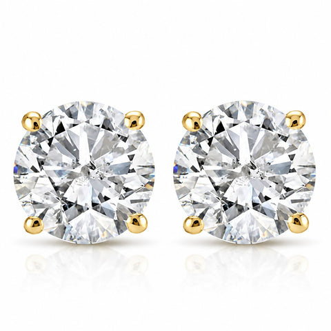 1 1/2 Ct Yellow Gold Round-Cut Diamond Studs Earrings Screw Back