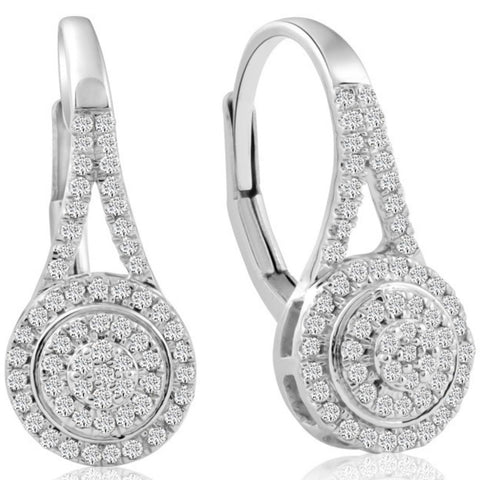 3/8Ct Halo Diamond Hoops With Lever Backs in White or Yellow Gold 18mm Tall