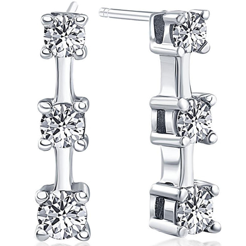 1ct Three Stone Diamond Earrings 14K White Gold