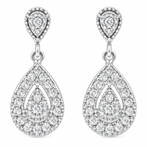 1/2Ct Diamond Pear Shape Dangle Earrings 5/8" Tall Screw Back