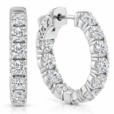 4.40 Ct TW Diamond Inside Outside Hoops Vault Lock 14k White Gold Lab Grown 1" Tall
