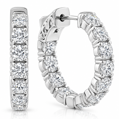 4.40 Ct TW Diamond Inside Outside Hoops Vault Lock 14k White Gold Lab Grown 1" Tall