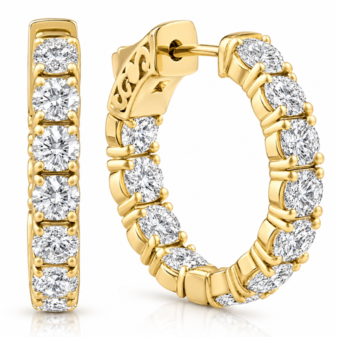 4.40 Ct TW Huge Diamond Inside Outside Hoops 14k Yellow Gold Lab Grown 1" Tall