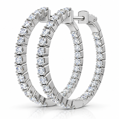 1 1/2 ct Diamond Inside Outside Hoops Vault Lock 1" Tall 14k White Gold