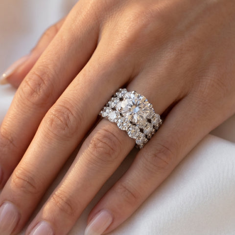 15Ct TW Diamond Eternity Engagement Wedding Ring Set 14k White Gold Lab Grown