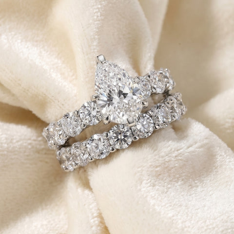 Certified 13Ct Pear Diamond Eternity Wedding Ring Set 14k Gold Lab Grown
