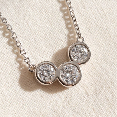 1 3/4ct Diamond 3 Stone Bezel Pendant 14k White Gold 18" Lobster Clasp Lab Grown