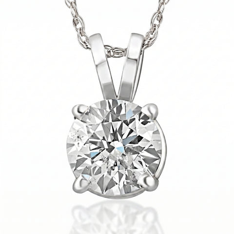 .90 Carat Solitaire Pendant Natural Diamond 14K White Gold Womens Necklace