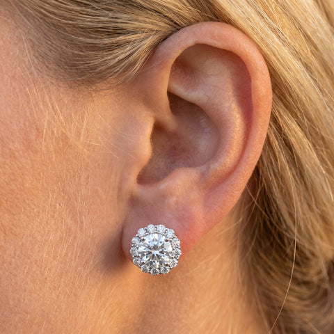 G-SI 2.20 Ct Halo Natural Round-Cut Diamond Studs 14k White Gold Enhanced 10mm
