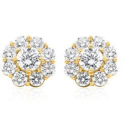 3Ct Diamond Halo Studs 14k Yellow Gold EX3 Lab Grown (G-H, VS)