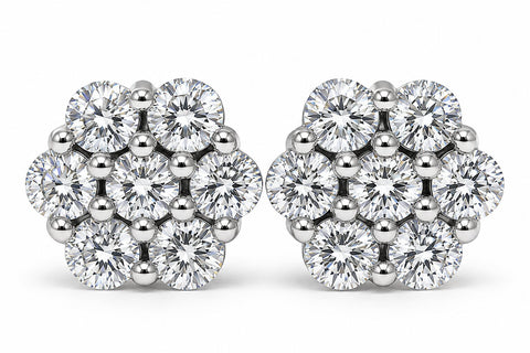 1ct Pave Fire Diamond Studs 14K White Gold Lab Grown