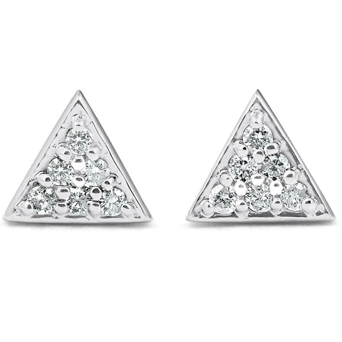 G/VS 14k White Gold Triangle Pave .12Ct Diamond Delicate Studs Womens Earrings