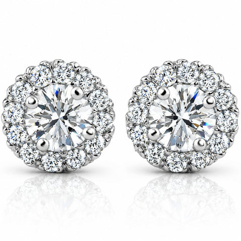 7/8ct Halo Diamond Studs 14k White Gold