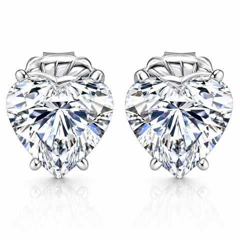 Certified 6Ct TW Heart Shape Diamond Studs 14k White Gold Lab Grown