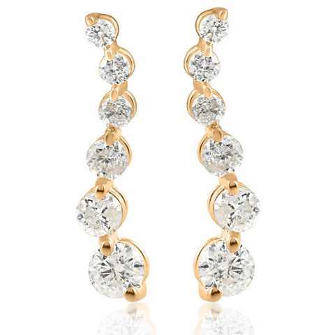 Ladies 1/2ct Diamond Journey Earrings Womens Studs 14K Yellow Gold