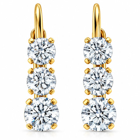 1 1/2Ct 3-Stone Diamond Leverback Hoops Women's Earrings 14k Gold 1/2" Tall Lab