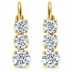 1 1/2Ct 3-Stone Diamond Leverback Hoops Women's Earrings 14k Gold 1/2" Tall Lab