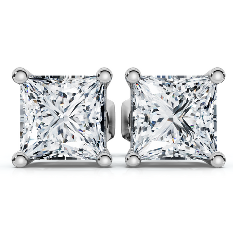 H/VS 1 - 4 Carat TW Princess Cut Diamond Studs in 14k Gold Earrings Lab Grown