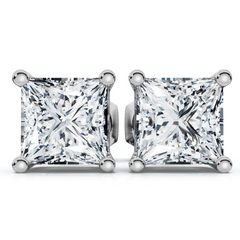 H/VS 1 - 4 Ct TW Princess Cut Diamond Studs in 14k Gold Earrings Lab Grown