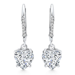 2.07Ct TW Heart Diamond Dangle Lever Back Hoops 10k White Gold Lab Grown