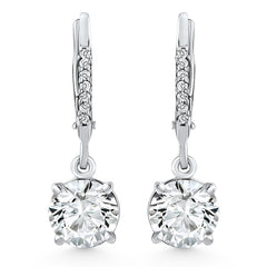 2.07Ct TW Diamond Dangle Lever Back Hoops 10k White Gold Lab Grown