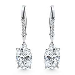 2.07Ct TW Oval Diamond Dangle Lever Back Hoops 10k White Gold Lab Grown