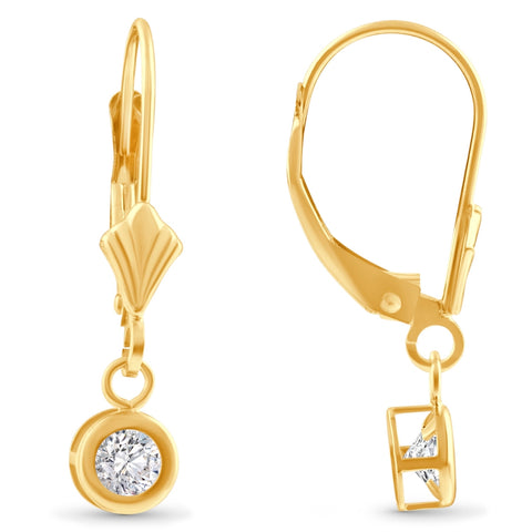 F/VS .50Ct Diamond Lab Grown Dangle Lever Back Hoop Earrings 14k Yellow Gold