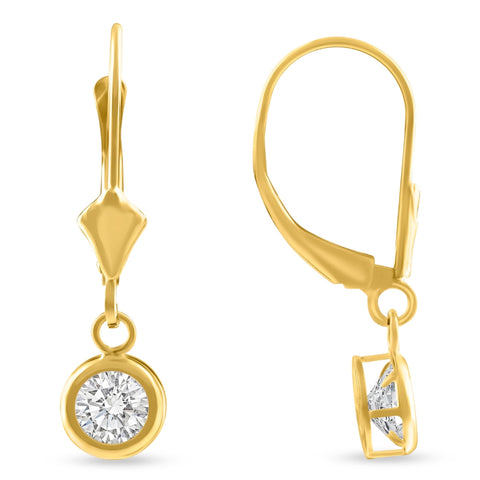 F/VS 1Ct Diamond Lab Grown Dangle Lever Back Hoop Earrings 14k Yellow Gold