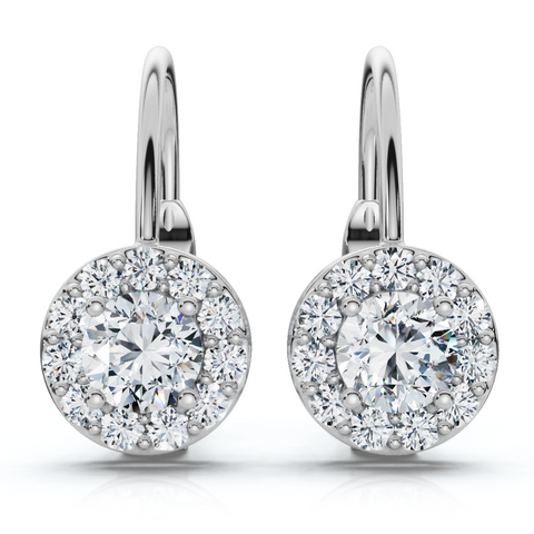 1/2Ct Halo Diamond Hoops With Lever Backs Lab Grown Small 1/2" Tall