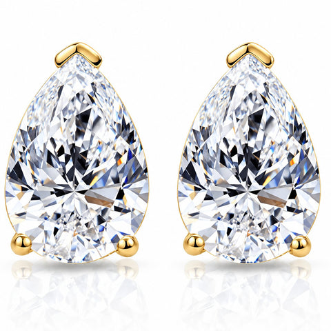 2 Ct Lab Grown Pear Shape Diamond Studs 14k Yellow Gold Earrings