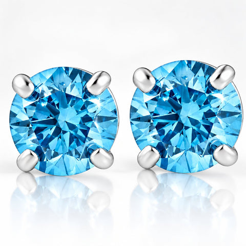 VS 1/2ct Blue Lab Grown Diamond Studs Screw Back 14K White Gold Earrings