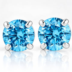 VS 1/2ct Blue Lab Grown Diamond Studs Screw Back 14K White Gold Earrings