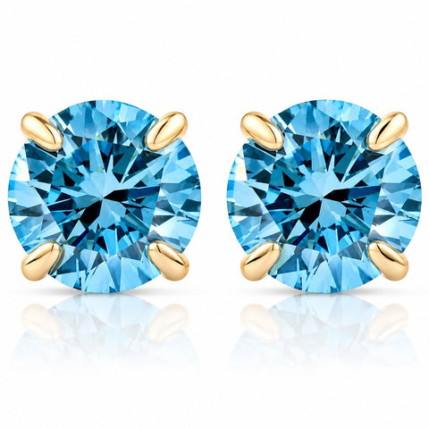 VS 1/2ct Blue Lab Grown Diamond Studs 14K Yellow Gold Earrings
