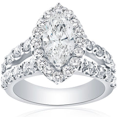 G/VS 2 1/2ct Marquise Diamond Halo Lab Grown Engagement Ring 14k White Gold