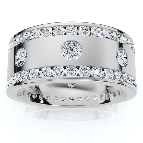 3 1/3ct Diamond Eternity 10mm Comfort Fit Wedding Mens Ring 14K White Gold